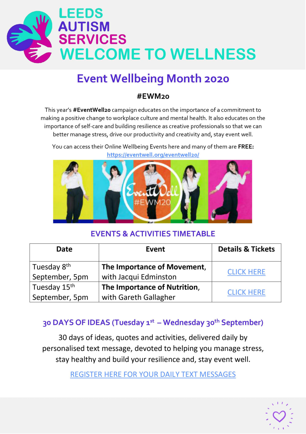 Event Wellbeing Timetable